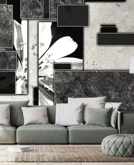 Černobílé tapety Tapeta černobílá květinová abstrakce