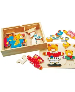 Dřevěné hračky Bino Šatní skříň-medvědice+medvídek