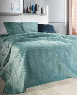 Luxusní oboustranné přehozy na postel Prošívaný sametový přehoz na postel mátově zelené barvy