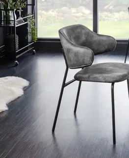 Luxusní jídelní židle Estila Moderní designová jídelní židle Mildred s šedým sametovým čalouněním a černýma nohama z kovu 83cm