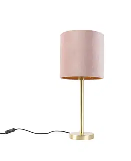 Stolni lampy Romantická stolní lampa mosaz s růžovým odstínem 25 cm - Simplo