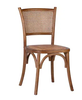Luxusní jídelní židle Estila Designová hnědá etno jídelní židle Davao s rámem z dubového dřeva a ratanovým výpletem 89 cm
