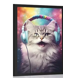 Párty zvířata se sluchátky Plakát kočka se sluchátky