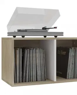 Úložné boxy Úložný box na LP desky dřevotříska Dekorhome Dub sonoma / bílá