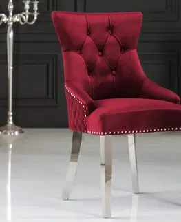 Luxusní jídelní židle Estila Zámecká chesterfield židle Eleanor v červené barvě ze sametu 97cm