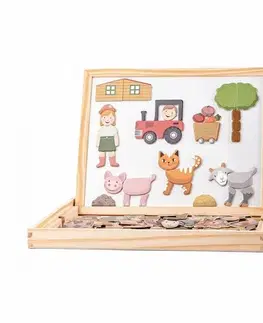 Dřevěné hračky Woody Magnetická oboustranná tabulka se zvířátky, 33 x 25 x 3,2 cm