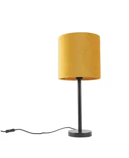 Stolni lampy Art Deco stolní lampa černá se žlutým odstínem 25 cm - Simplo