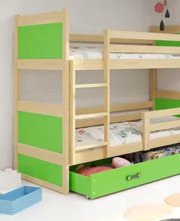 Postele BMS Dětská patrová postel RICO | borovice 90 x 200 cm Barva: Zelená