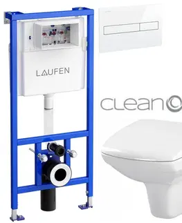 WC sedátka LAUFEN Rámový podomítkový modul CW1 SET s bílým tlačítkem + WC CERSANIT CLEANON CARINA + SEDÁTKO H8946600000001BI CA2