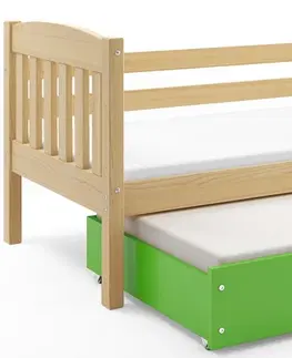 Postele BMS Dětská postel KUBUŠ 2 s přistýlkou | borovice Barva: Borovice / zelená, Rozměr: 200 x 90 cm