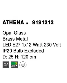 Klasická závěsná svítidla NOVA LUCE závěsné svítidlo ATHENA opálové sklo mosazný kov E27 1x12W 230V IP20 bez žárovky 9191212