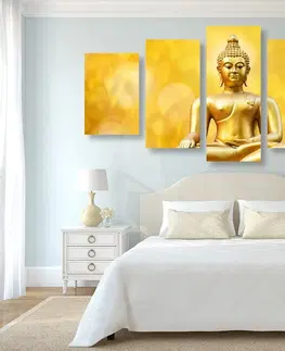 Obrazy Feng Shui 5-dílný obraz zlatá socha Budhy