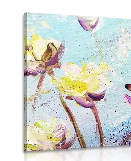 Obrazy květů Obraz malované fialové a žluté květy