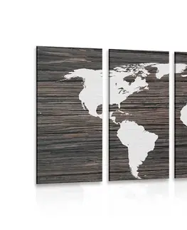 Obrazy mapy 5-dílný obraz mapa světa na dřevě