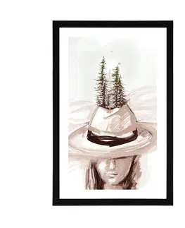 Motivy z naší dílny Plakát s paspartou klobouk pokrytý lesem