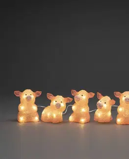 Venkovní dekorativní svítidla Konstsmide Season LED světelná figurka prasete, sada 5 kusů jako řetěz, růžová