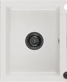 Sifony k pračkám MEXEN/S Andres granitový dřez s odkapávačem 1000 x 500 mm, bílá, černý sifon 6515101510-20-B