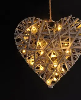 Vánoční dekorace Solight LED ratanové srdce, 30x LED, 2x AA, 30cm