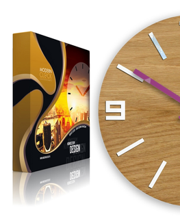 Hodiny ModernClock Nástěnné hodiny Arabic Wood hnědo-fialové