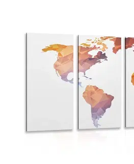 Obrazy mapy 5-dílný obraz polygonální mapa světa v odstínech oranžové