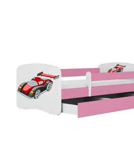 Dětské postýlky Kocot kids Dětská postel Babydreams závodní auto růžová, varianta 80x160, se šuplíky, bez matrace