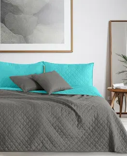 Přikrývky DecoKing Přehoz na postel Axel šedá, tyrkysová, 220 x 240 cm