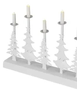 LED osvětlení na baterie EMOS LED svícen – vánoční stromy se svíčkami, 24 cm, 2x AA, vnitřní, teplá bílá, časovač DCAW14