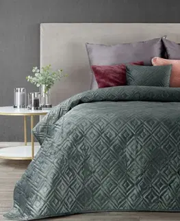 Jednobarevné přehozy na postel Luxusní prošívaný přehoz na manželskou postel tmavě zelené barvy