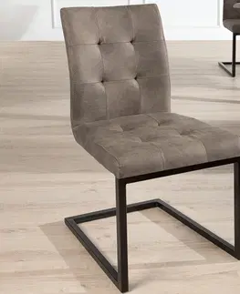 Luxusní jídelní židle Estila Industriální jídelní židle Oxford s černou kovovou konstrukcí a šedým čalouněním z mikrovlákna 90cm