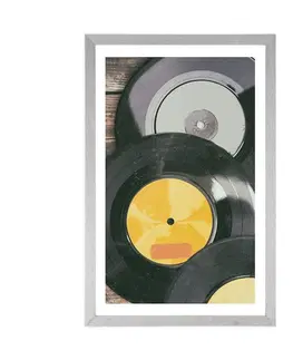 Vintage a retro Plakát s paspartou staré desky gramofonu