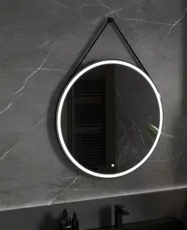 Koupelnová zrcadla MEXEN Reni zrcadlo s osvětlením, 90 cm, LED 6000K, černý rám 9812-090-090-611-70