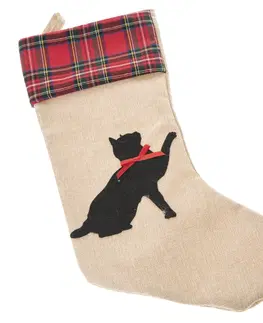Vánoční dekorace Vánoční textilní ponožka Kočka, 48 cm
