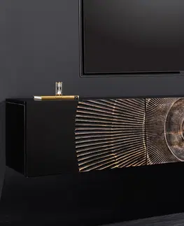 Luxusní a designové televizní stolky Estila Luxusní nástěnný orientální televizní stolek Cumbria v černo zlaté barvě 160 cm