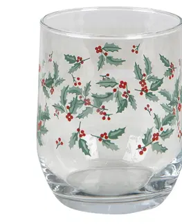 Sklenice Vánoční sklenička s cesmínou - Ø 8*9 cm / 300 ml Clayre & Eef 6GL3555