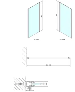 Sprchové kouty POLYSAN EASY LINE boční stěna 900, sklo BRICK EL3338
