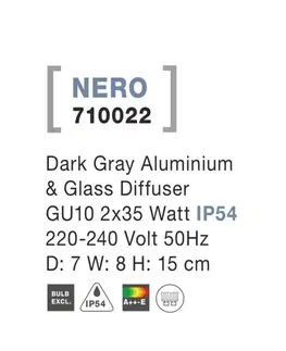 Moderní venkovní nástěnná svítidla NOVA LUCE venkovní nástěnné svítidlo NERO tmavě šedý hliník skleněný difuzor GU10 2x7W 220-240V IP54 bez žárovky světlo nahoru a dolů 710022