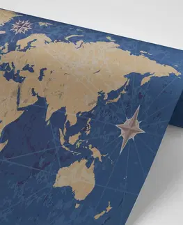Samolepící tapety Samolepící tapeta retro mapa s kompasem na modrém pozadí