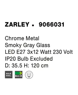 Designová závěsná svítidla NOVA LUCE závěsné svítidlo ZARLEY chromovaný kov kouřové šedé sklo E27 3x12W 230V IP20 bez žárovky 9066031