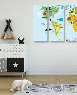 Dětské obrazy 5-dílný obraz dětská mapa světa se zvířátky