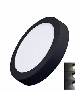 LED stropní svítidla Solight LED mini panel CCT, přisazený, 18W, 1530lm, 3000K, 4000K, 6000K, kulatý, černá barva WD172-B