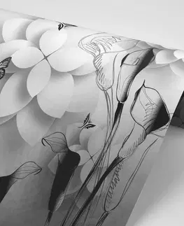 Samolepící tapety Samolepící tapeta černobílé abstraktní květiny