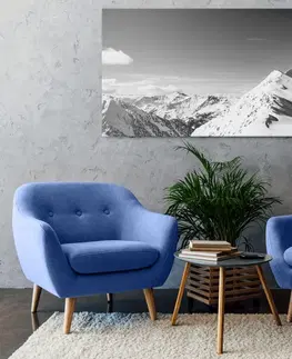 Černobílé obrazy Obraz zasněžené pohoří v černobílém provedení