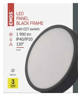 LED stropní svítidla EMOS LED svítidlo NEXXO černé, 22,5 cm, 21 W, teplá/neutrální bílá ZM5343