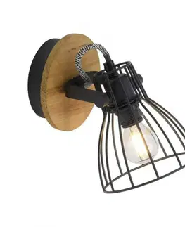 Industriální bodová svítidla LEUCHTEN DIREKT is JUST LIGHT stropní svítidlo přírodní dřevo černá 1 ramenné otočné industriální design  LD 15117-18