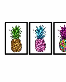 Obrazy Wallity Sada obrazů Pineapple 3 ks 35x50 cm bílá