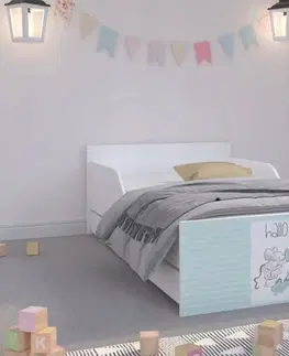 Dětské postele Vkusná dětská postel s mentolovým čelem 180 x 90 cm s myškami
