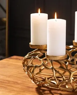 Svíčky, svícny a lucerny Estila Art-deco kovový kulatý svícen Llanta ve zlaté barvě 38cm