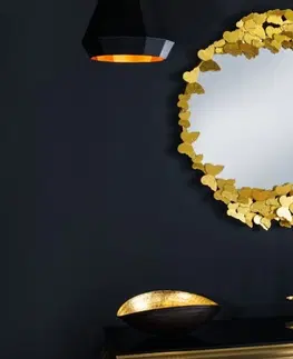 Luxusní a designová zrcadla Estila Designové glamour nástěnné zrcadlo Butterfly s kulatým kovovým rámem zlaté barvy s motýlím zdobením 80cm