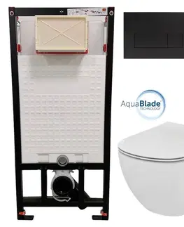 Záchody DEANTE Podomítkový rám, pro závěsné WC mísy + SLIM tlačítko černé + WC Ideal Standard Tesi se sedátkem SoftClose, AquaBlade  CST_WC01 N51P TE1