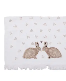 Utěrky Bílý froté kuchyňský ručník s králíčky a srdíčky Bunnies in Love - 40*66 cm Clayre & Eef TBSLC2